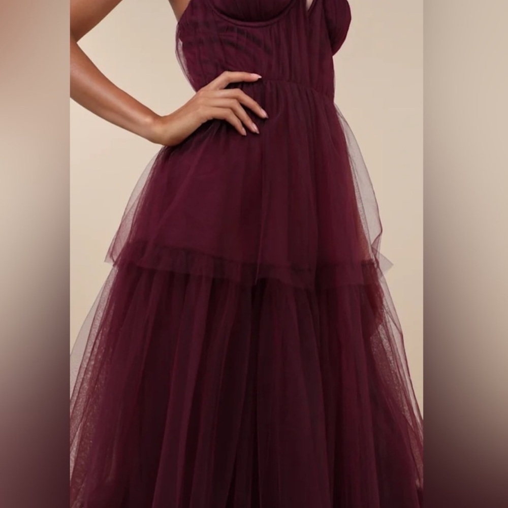 Lulu's Unforgettable Poise Plum Purple Tulle Bustier Tiered Dress - Picture 4 of 6